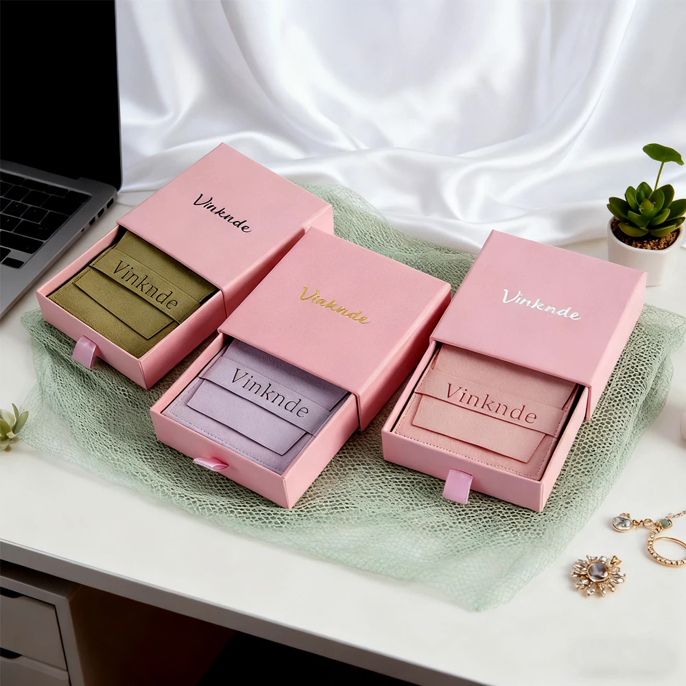 

Custom Printing Logo Jewelry Trinkets Packaging Boxes High-end Storage Drawer Earrings Rings Box With Microfiber Velvet Bags