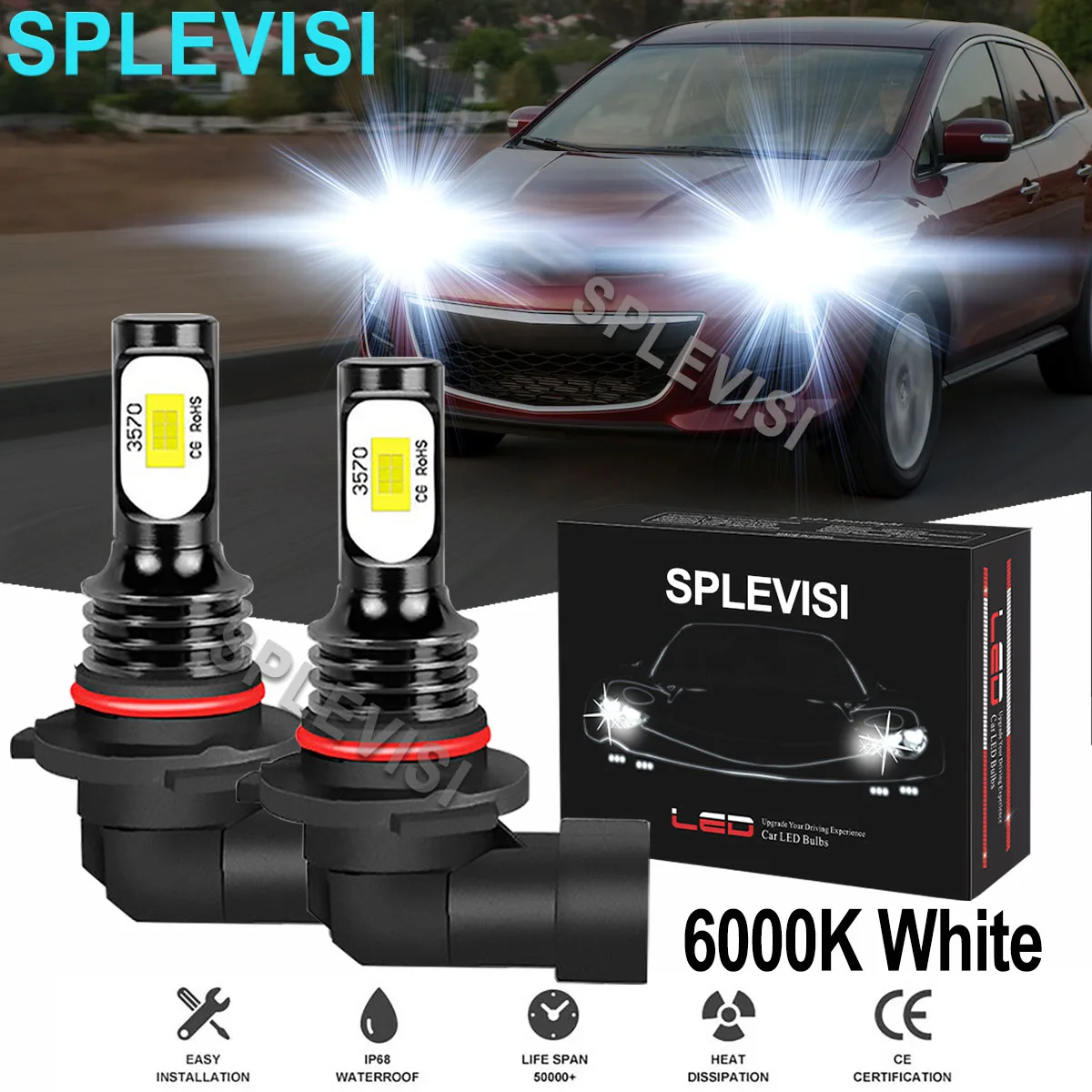 2x70W White Car LED Headlight High Beam Bulbs 6000K Fit For Mazda CX-7 2007-2012 Mazda 5 2006-2010 Mazda CX-5 2013-2016