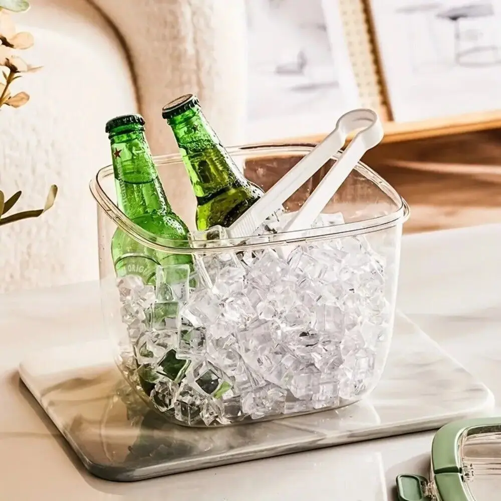 Foldable Handle Clear Ice Bucket Large Capacity Ice Box Summer Portable Ice Bucket