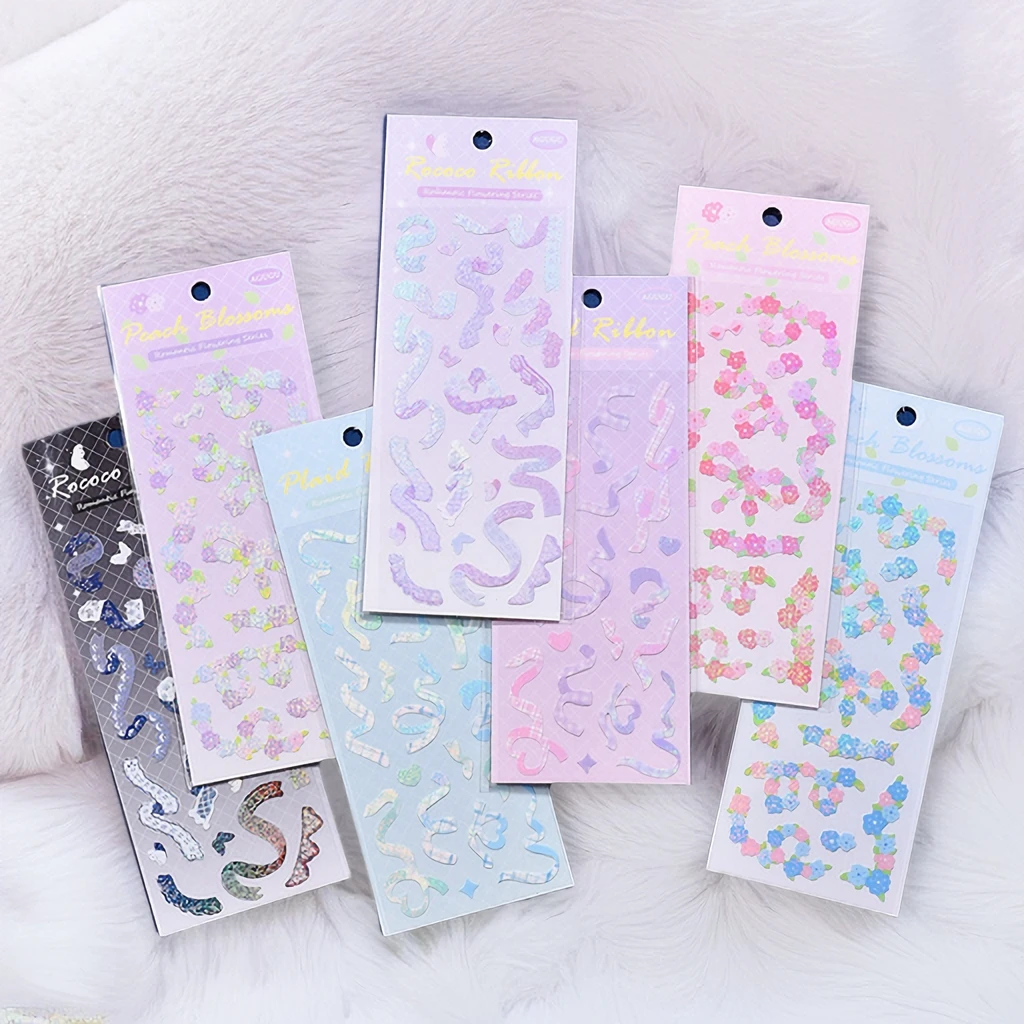 flor fita kpop holograma decoracao adesivos fofo kawaii estilo coreano selo para scrapbooking diario toploader deco 01