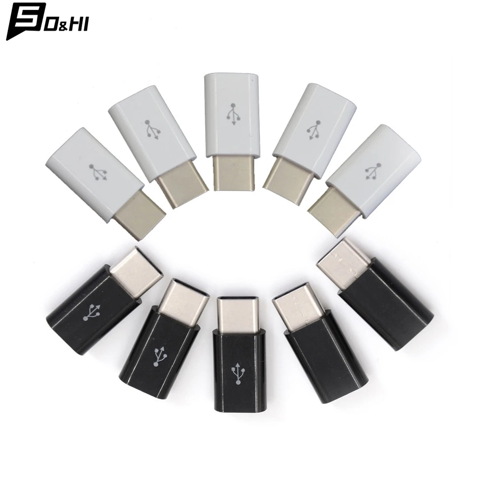 5Pcs Mini Micro USB Female to Type C Male Adapter Connector Phone Data Line Charging Converter Black White