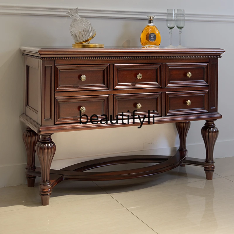 

Simple American Style All Solid Wood Entryway Table Entryway Door Partition Cabinet Black Walnut Drawer Cabinet