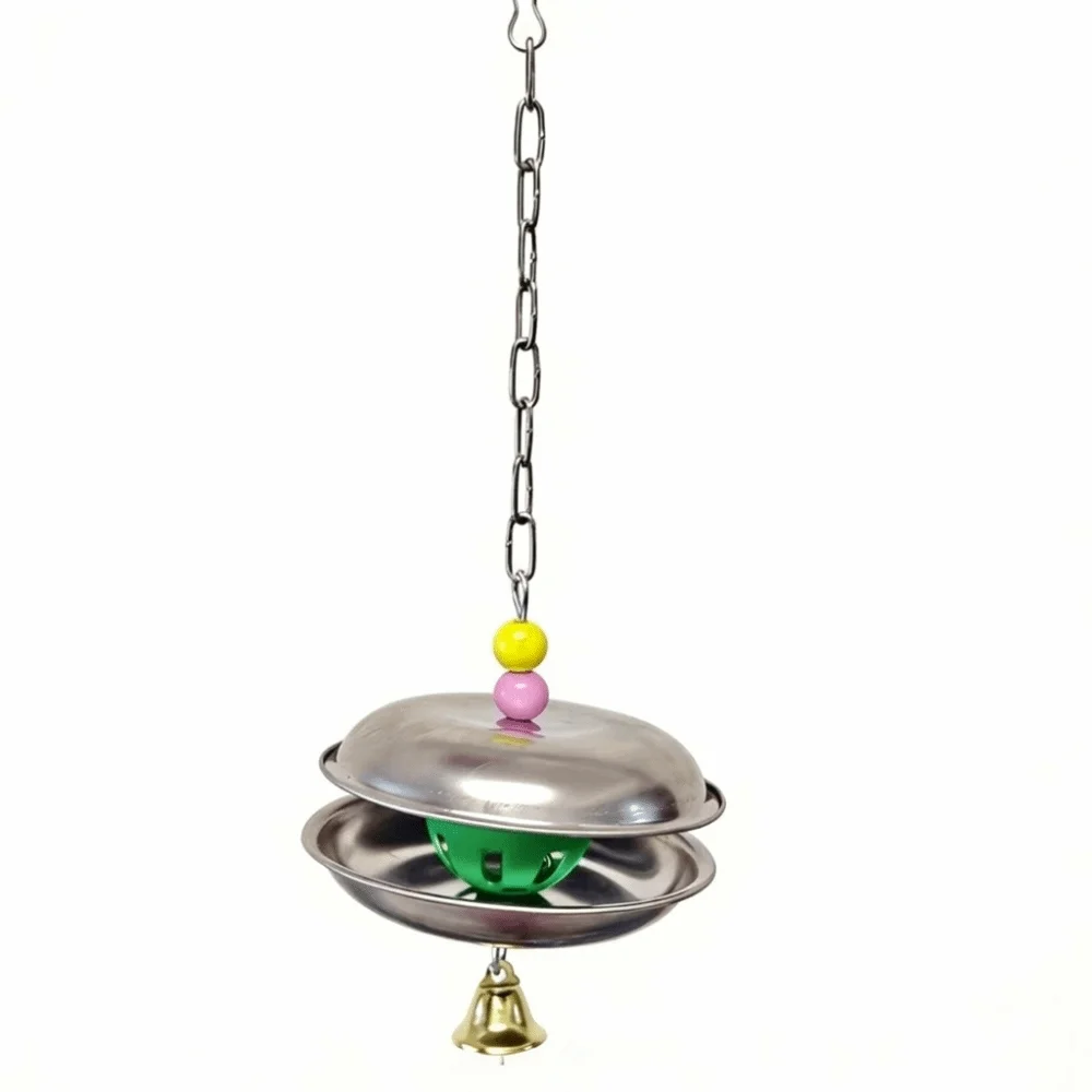 Stainless Steel Parrot Bell Pendant Colored Beads with Bell Hanging Molar Bite Resistant Parrot Swing Bird Training