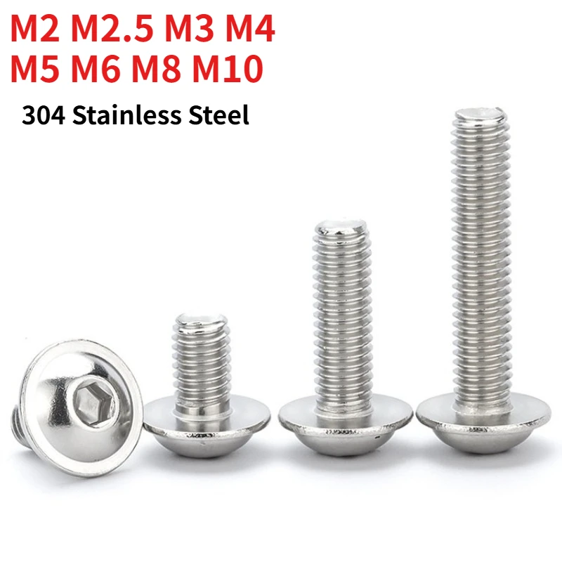 M2 M2.5 M3 M4 M5 M6 M8 M10 304 Stainless Steel Hex Socket Pan Head Screw With Washer DIN7380-2 Round Head Flange Machine Screw