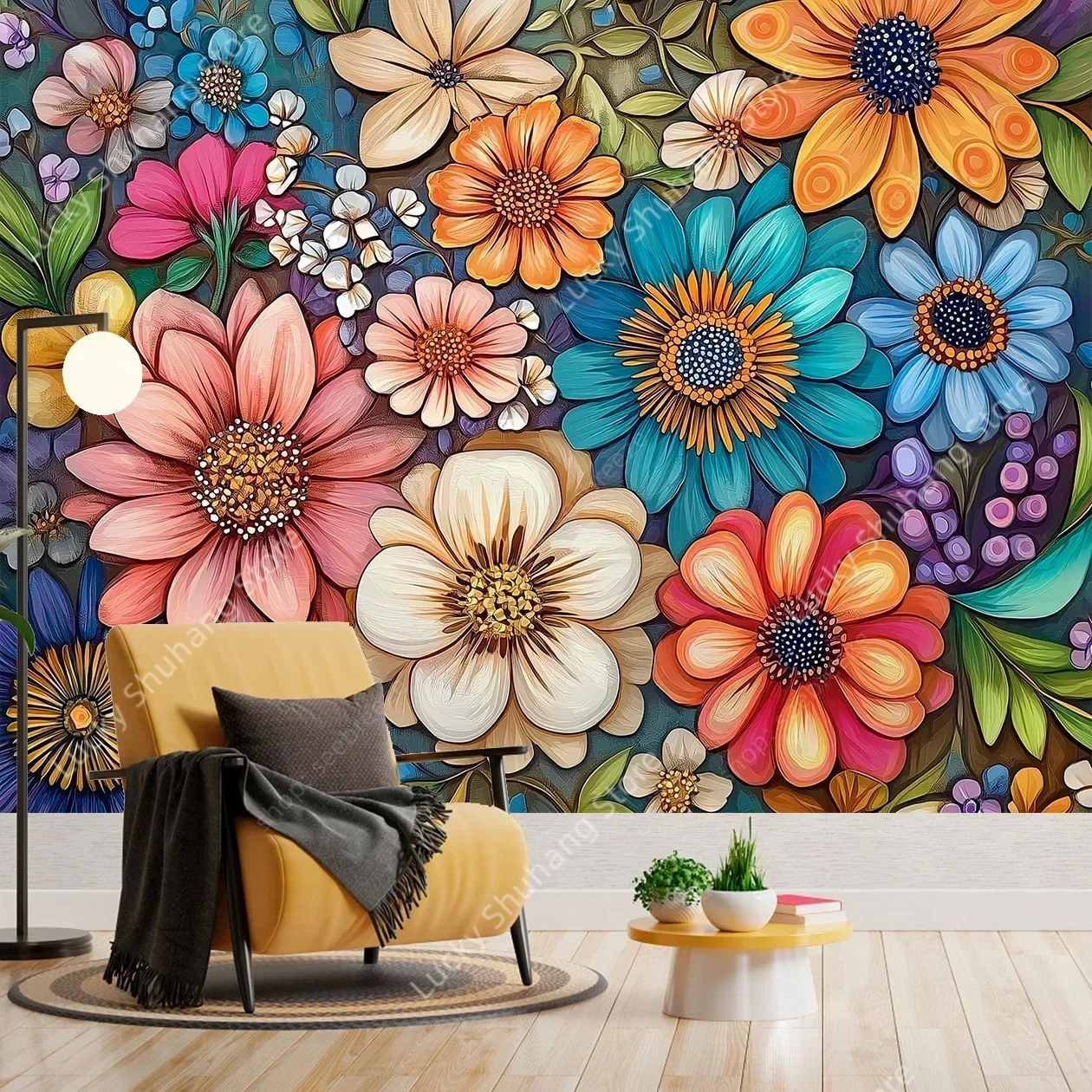 Vibrant Colorful Flower Tapestry Bohemian Wall Art Bedroom Living Room Decor Floral Garden Inspired Design Home Decor