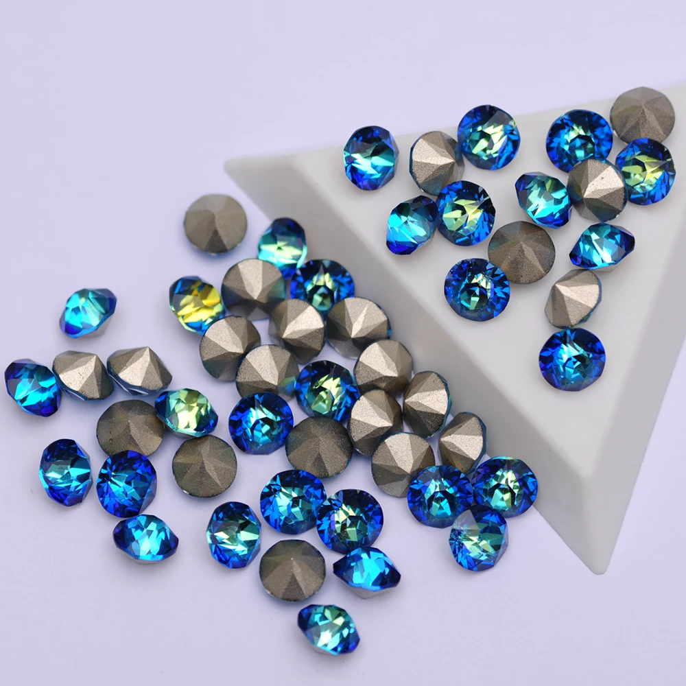 Bermuda Blue Glass Rhinestones 5A Quality DIY Round Shiny Jewelry Nail Art Crystal Strass For Crafts Ornament Decoration