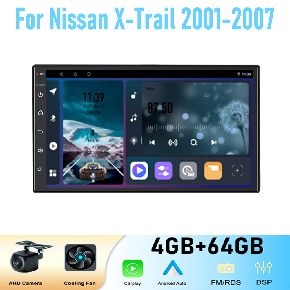 

7'' For Nissan X-Trail 2001-2007 GPS Car Radio Wireless Apple Carplay Android 15 Multimedia Player Stereo GPS Navi WIFI BT