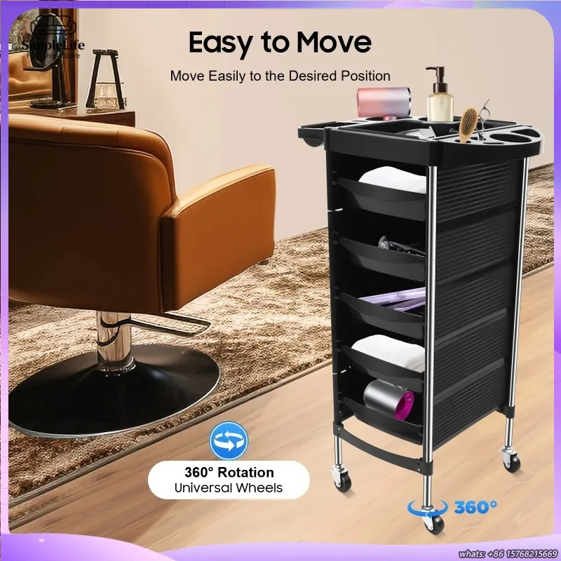5-layer-hairdressing-trolley-with-universal-wheels-multi-functional-tray-salon-work-cart-heavy-duty-8-kg-capacity-black
