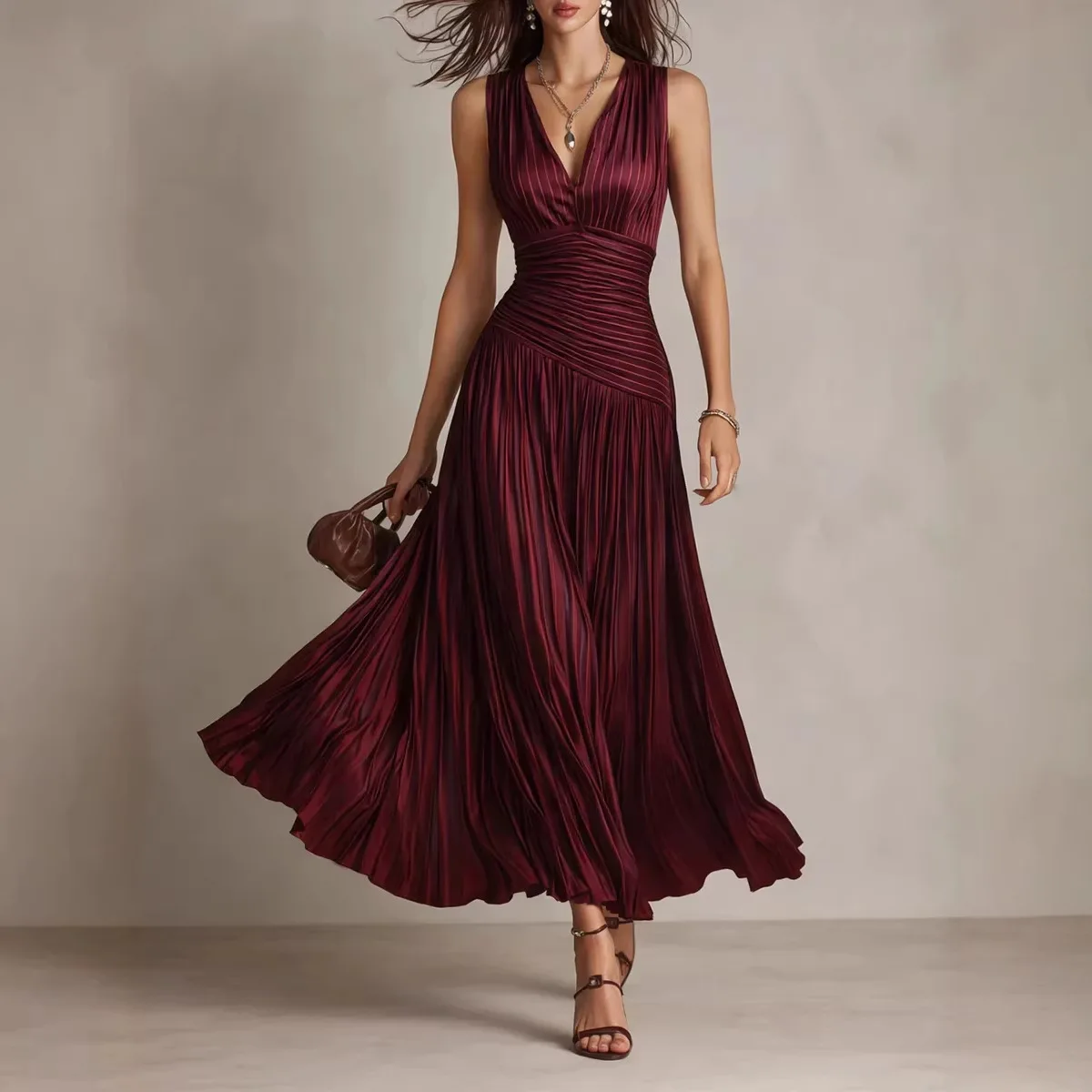 Sexy Ärmelloses Rückenfreies Langes Kleid Damen Sommer 2026 Mode Einfarbig Rot Schmal Geschnittenes A-Linien Maxikleid Elegante Kleider für Frauen