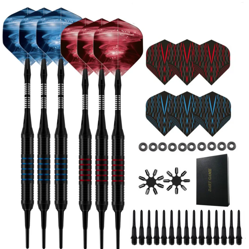 6 pieces packed black red color Soft tip Dart Iron Dart set with dart Flights Shafts sharper