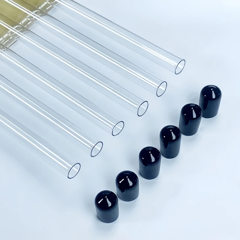 PVC/PC transparent tube storage packaging with plug round tube with black lid Plastic pipes tube trial packaging pipe