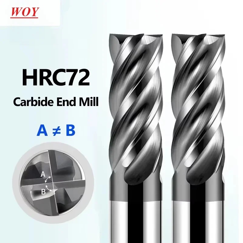 CSXW HRC72 CNC Carbide End Mill High Hardness Tungsten Cutter 4Flute Metal Steel Square Router Bit 6 8 12 14 16