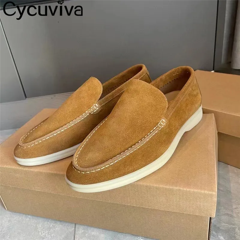 New Suede Flat Shoes For Men Casual Men's Loafers Outdoor Mules Sneakers Round Toe Summer Walk Shoes Male Comfort Driving Shoes