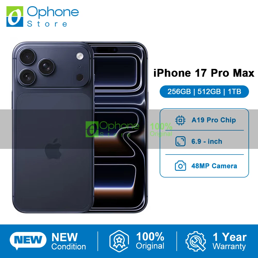 هاتف iPhone 17 Pro Max 5G الجديد بالكامل A19 Pro 120 هرتز 6.9 بوصة شاشة XDR كاميرا رئيسية بدقة 48 ميجابكسل مزودة بتقنية البلوتوث 6 eSIM للتحكم في الكاميرا