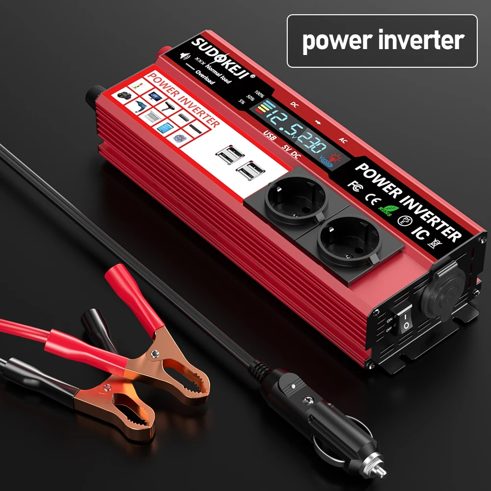 12V To 220V 4000W Power Inverter LCD Display EU Socket Solar Inverter Dual USB Fast Charging for Phone Laptops Car image 5