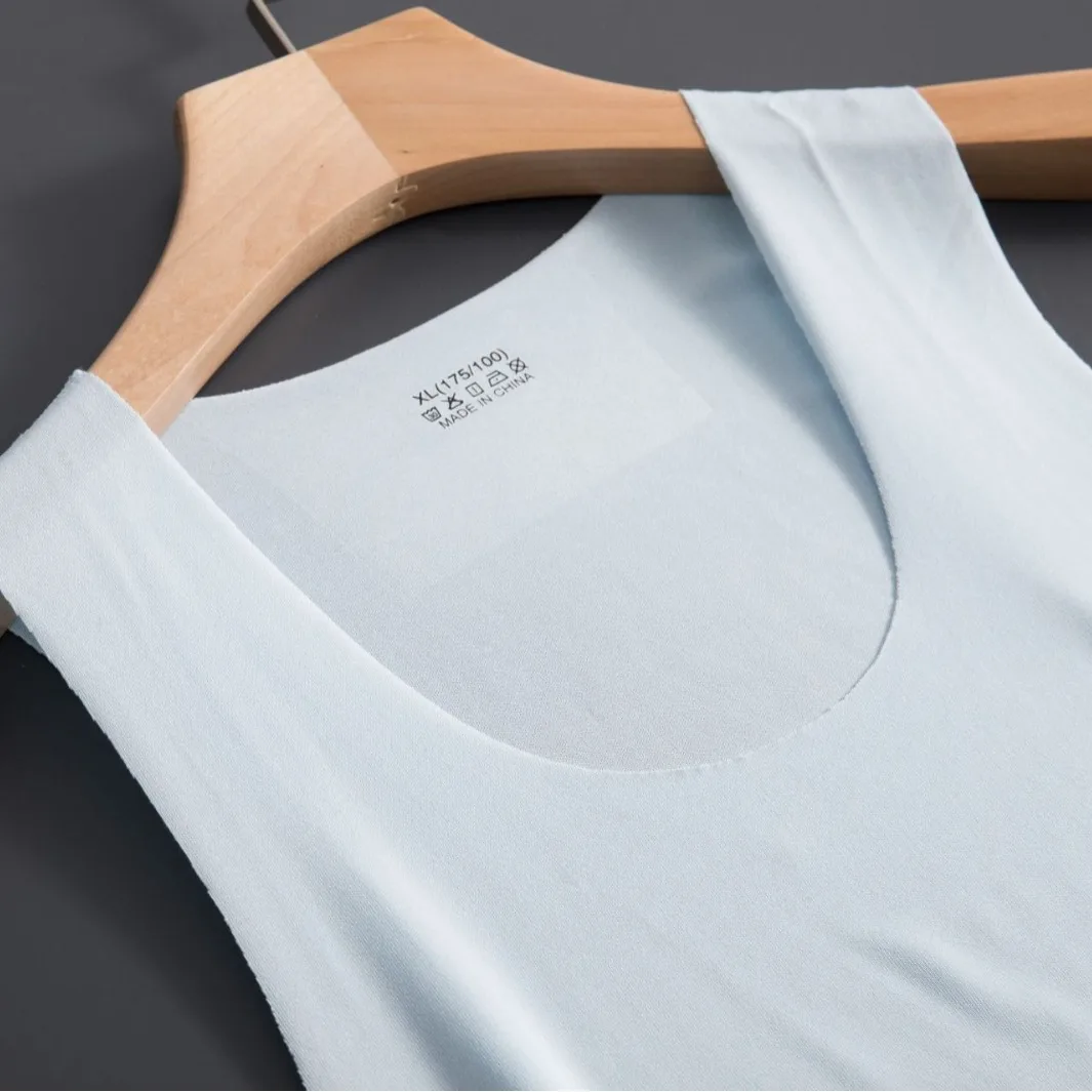 Men's seamless vest sleeveless V-neck round neck customizable tight fitting sports hurdles super elastic summer slim fit vests