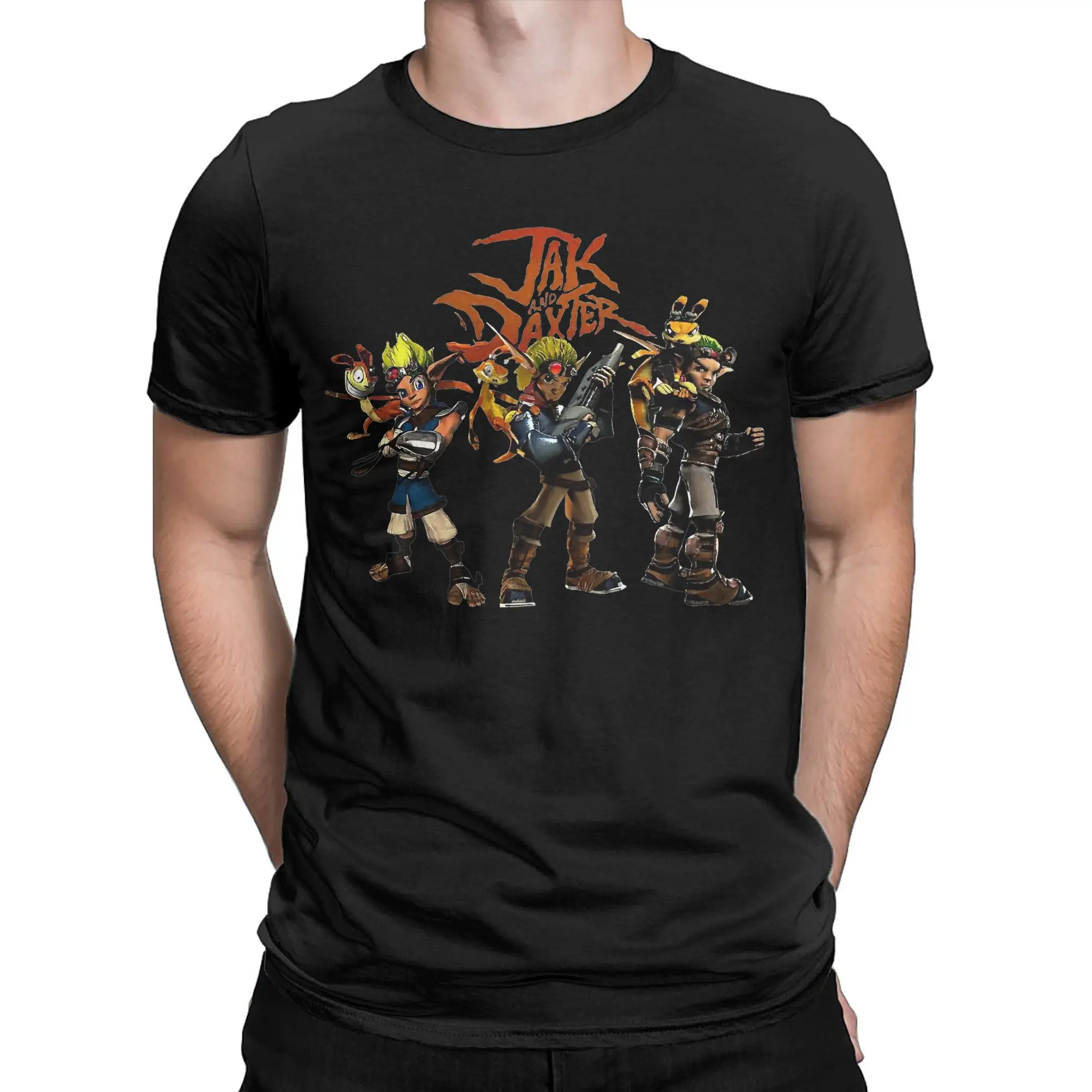 Jak and Daxter T-Shirt for Men  Funny Pure Cotton Tees Round Collar Short Sleeve T Shirt Plus Size Clothing