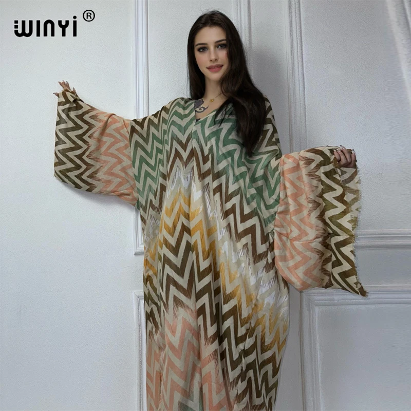 WINYI summer kaftan African Geometric wave print dubai luxury Maxi Dress abaya muslim woman dubai Fashion evening dress