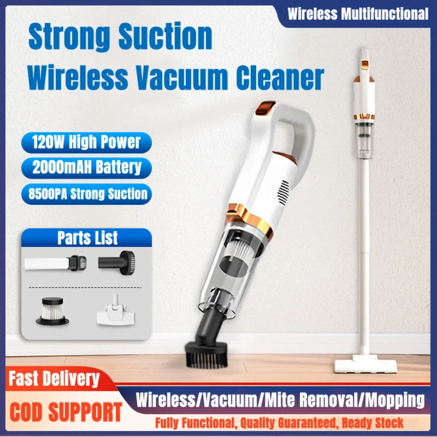 Handheld Vacuum Cleaner Wireless Sweeper 8500Pa Powerful Cordless  Car Remove Mites Floor Dust