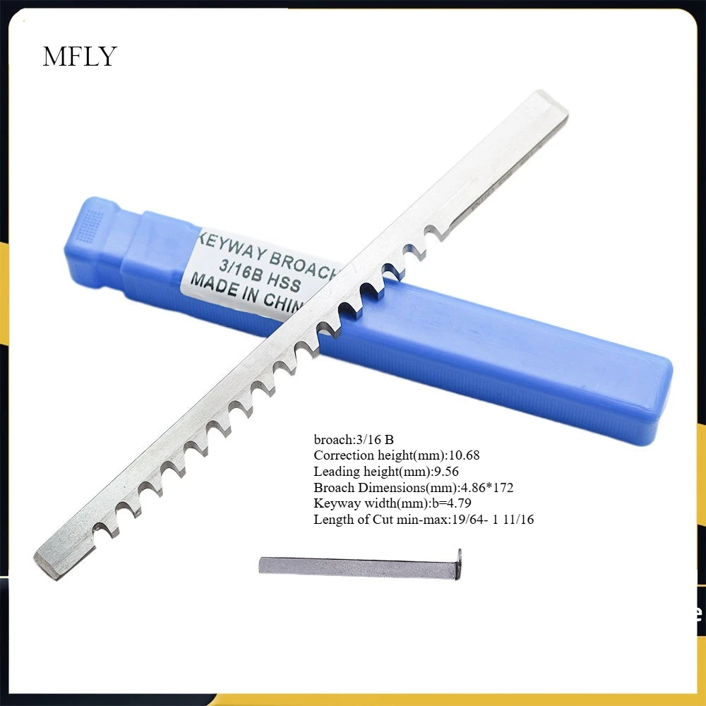 Push Type Keyway Broach 3/16 B Inch Size For CNC Broaching Machine Metalworking High Speed Steel HSS Cutting Tool