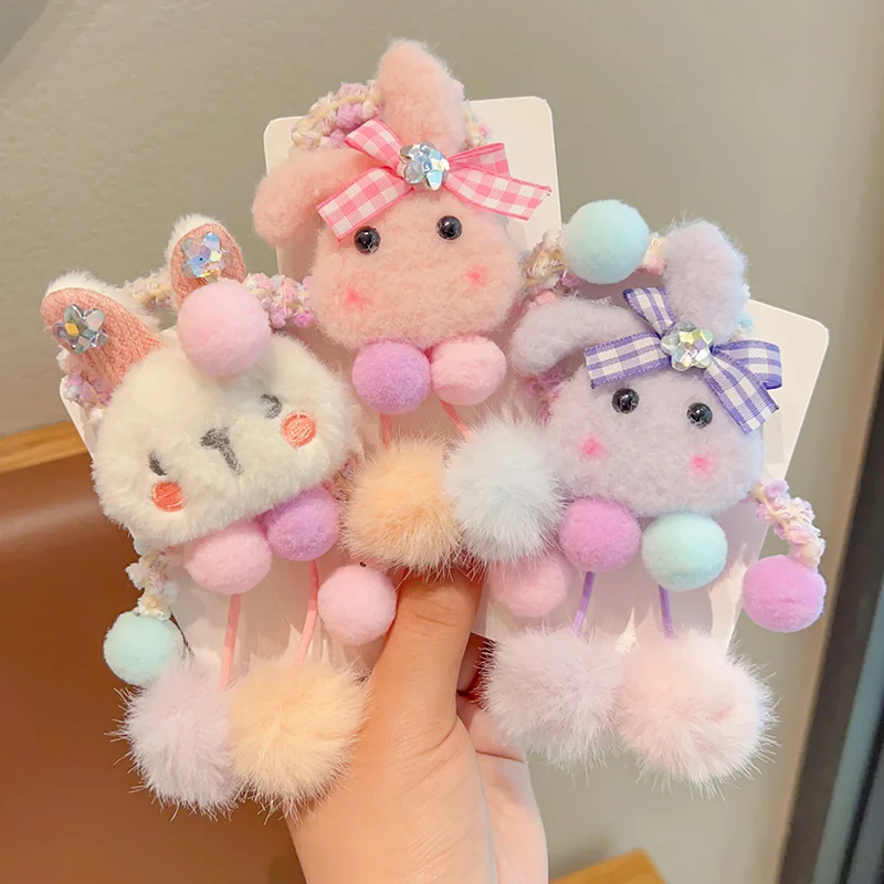 2023 New Children Cartoon Plush Colors Lovely Elastic Hair Bands Cute Girls Soft Scrunchies Rubber Bands Kids Hair Accessories