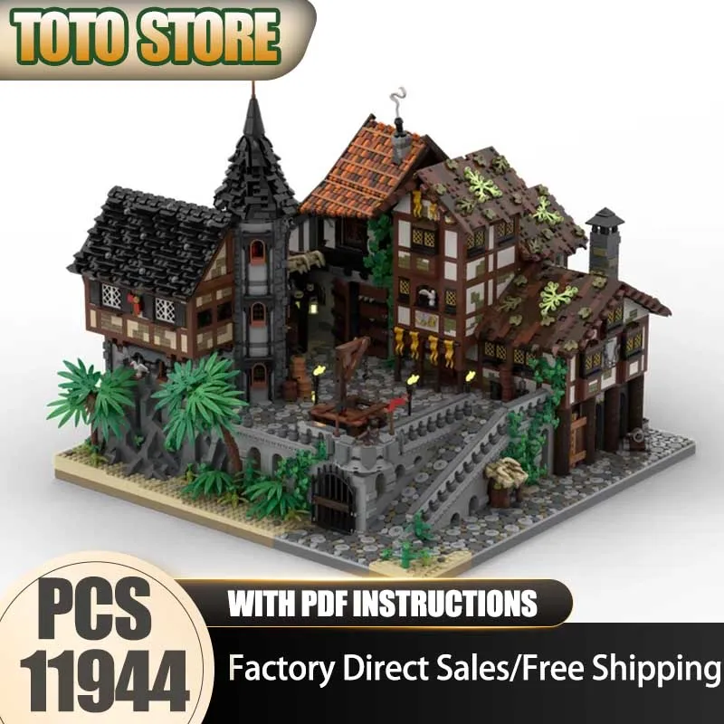 

Moc Building Bricks Pirate Ville Technology Modular Pirate Fortress Model Block Christmas DIY City Street View Toy Holiday Gifts