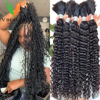 V Beauty-extensiones de cabello humano a granel con ondas de agua para trenzas bohemias, mechones de cabello humano de Color Natural para mujer