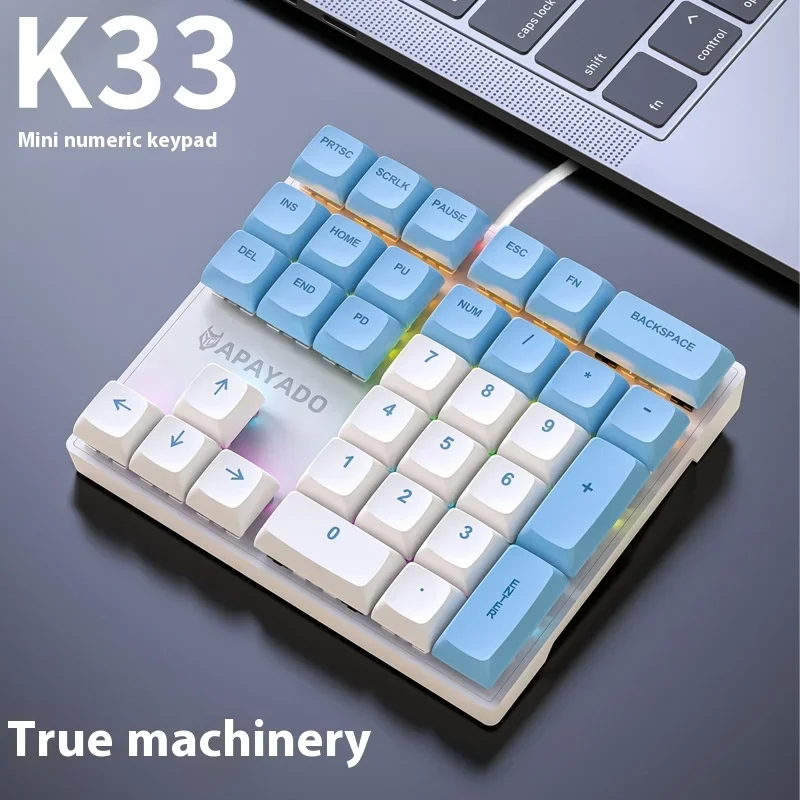 APAYADO K33 Mechanical Numeric Keyboard Left-Hand One-Handed Financial External Small Keyboard Pbt Sublimation Keycap