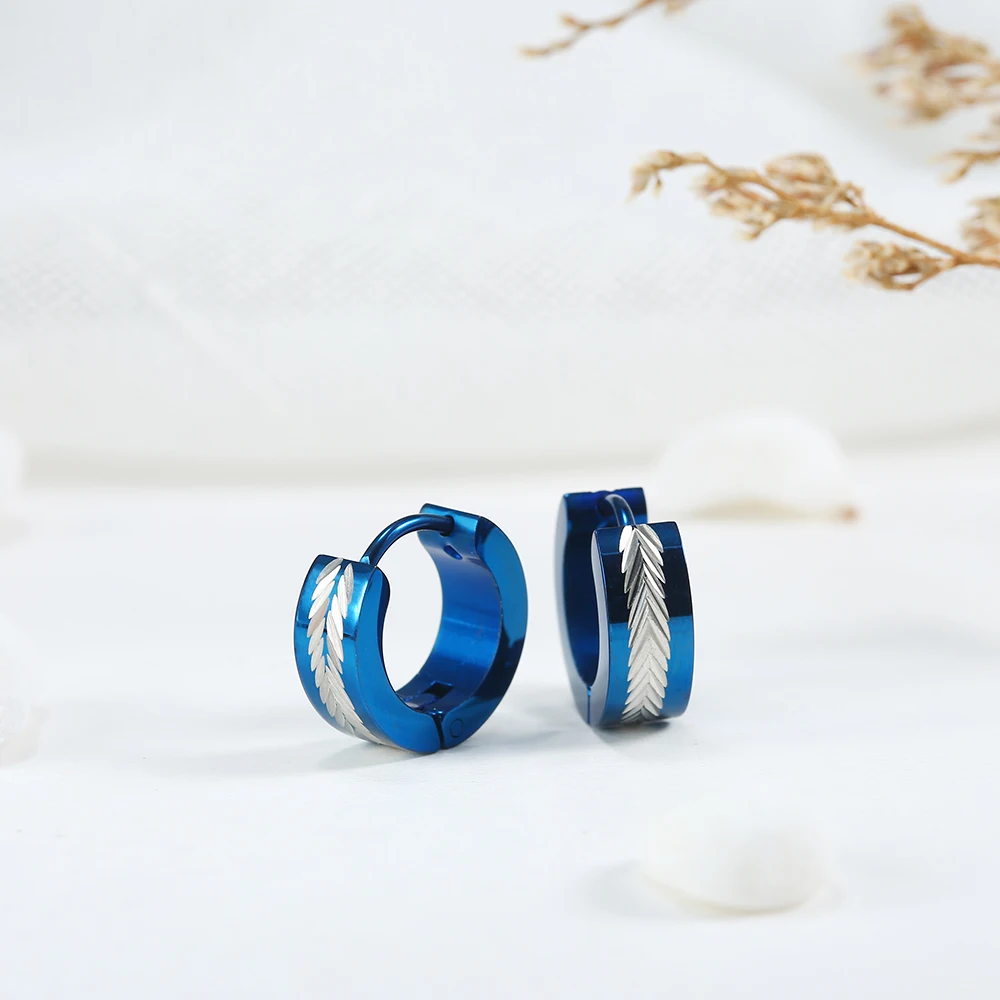 Hoop Earrings For Men Women Stainless Steel 2 Tone Huggie Earrings Mens Metallic Blue Western Style Jewelry Fashion Accessories