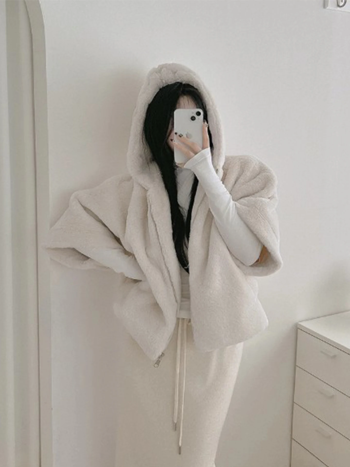 

Пушистый шило-воротник с капюшоном, женский зимний теплый кардиган на молнии, хлопковая одежда, корейский Sle, Новое поступление