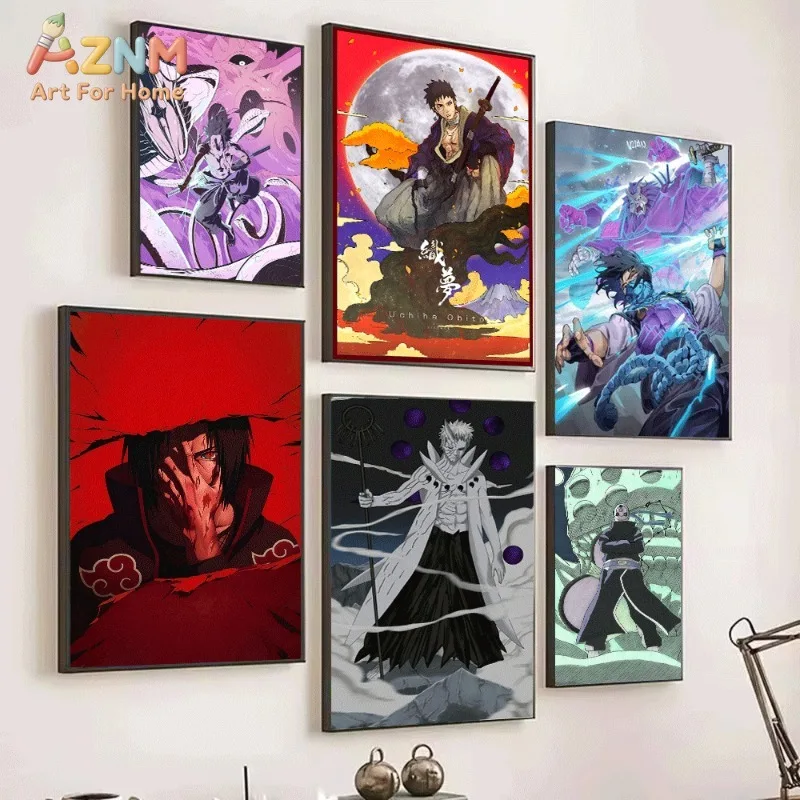 Naruto Canvas Wall Art Sasuke Curse Mark Purple Tone Anime Print With Uchiha Villain Characters Battle Art For Bedroom Unframed