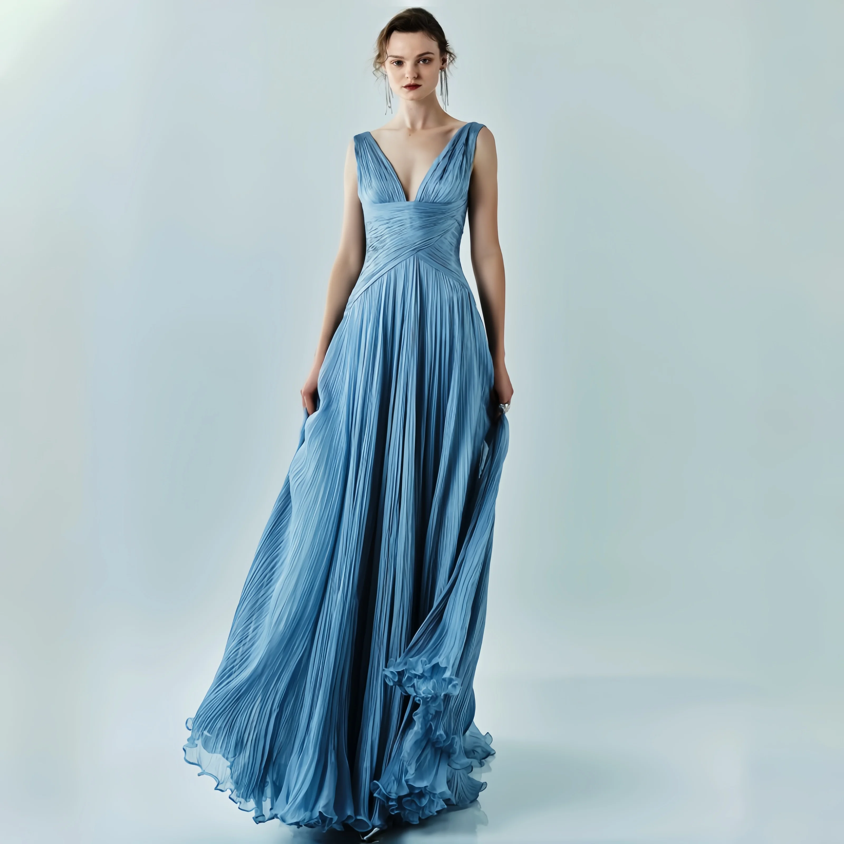 

A-Line Arabic Evening Dresses Spaghetti Strap Deep V-Neck Pleat Prom Dress Floor-Length Prom Party Gown 2026 Customized
