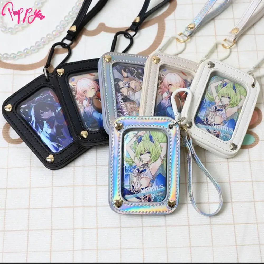 Transparent Badge Ita Bag Anime Badge Holder Card Holder Keychain Card Holder Pins Display Base Laser Leather Square