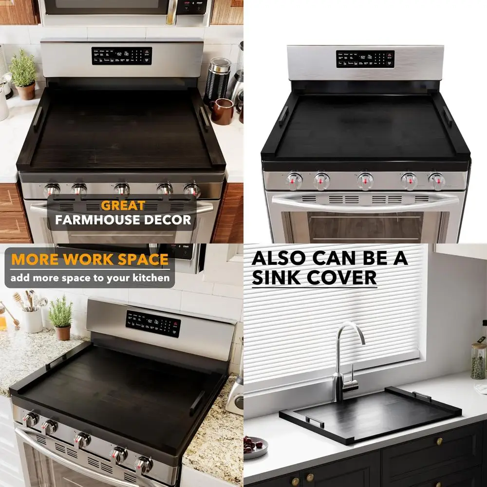 

Bamboo Kitchen Stove Cover with Handles, Gas and Electric Burner Protectors, Decorative Oven Tray for Countertop