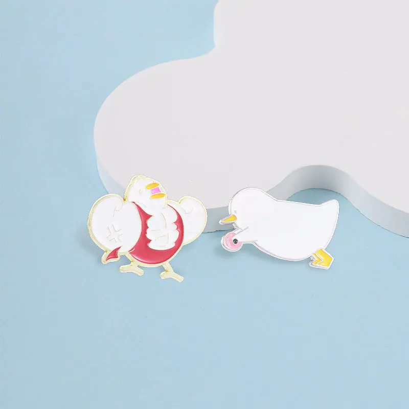 Metal Badge Big White Duck Creative and Funny Cute Push Wheel Backpack Clothing Pin Decoration Angry Duckling Badge Accessories