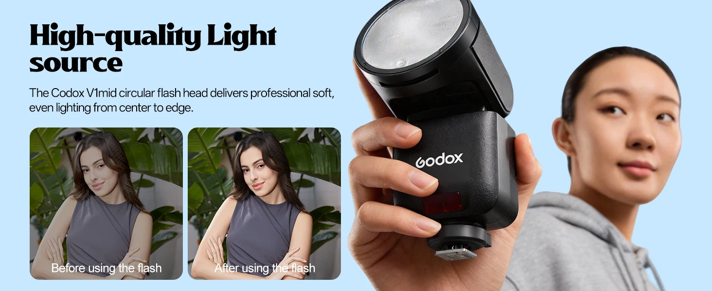 NEUER GODOX V1 Mid Speedlite Li-Ion Rundkopf-Kamerablitz TTL Wireless Speedlight für Canon Sony Nikon Fuji Olympus – Detail 3