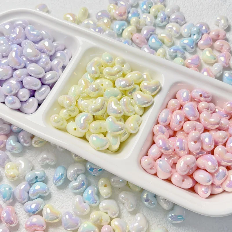 10PCS 14mm Multicolor Glossy Macaron Heart Acrylic Spacer Beads for Girls DIY Hair Rope Custom Mobile Strap Ornaments