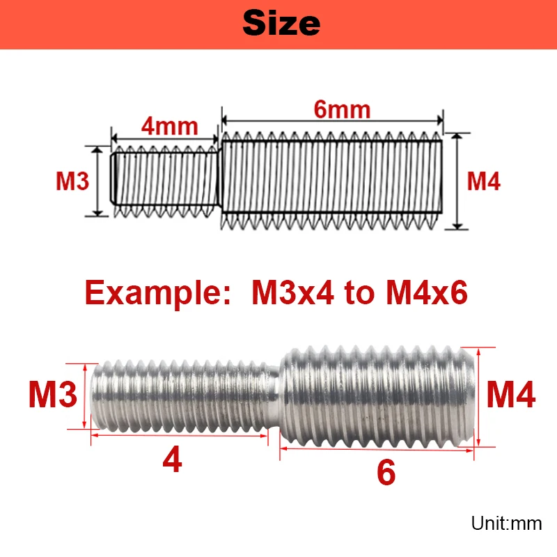 Change Thread Diameter M3~M20 External Thread Double Head Conversion Screw Size Reducer Head Screw Bolt 304 Stainless Steel