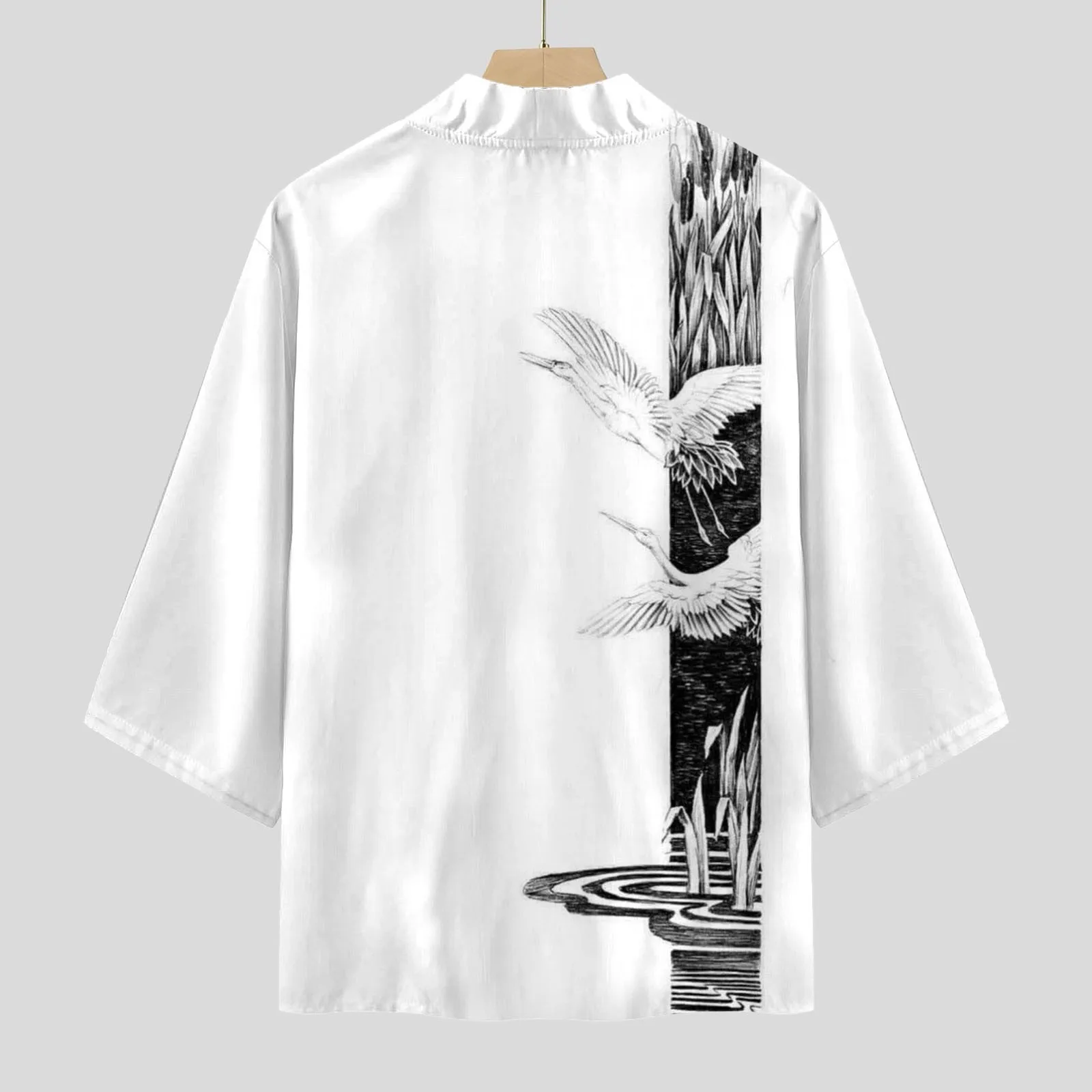 Asian Clothes Japanese Style Kimono Robes Traditional Crane Print Haori Cardigan Samurai Yukata Men Jackets Hip Hop Shirt Street