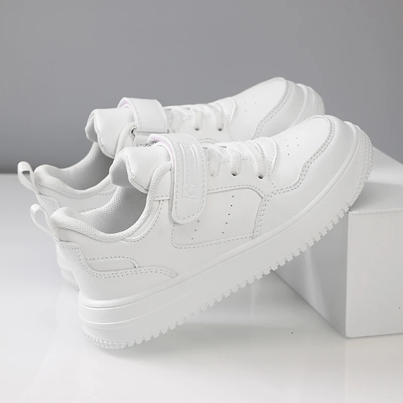 Kinder Sneaker Jungen Freizeitschuhe Schwarz Leder Flache Studenten Wanderschuhe Rutschfeste Mädchen Leichte Sport Tennisschuhe – Detail 5