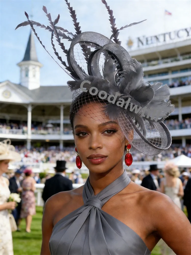 Royal Blue Mesh Hair Fascinator Hat Accessories Ladies Women Elegant Church Wedding Veil Race Headdress Bride Cocktail Pillbox image 3