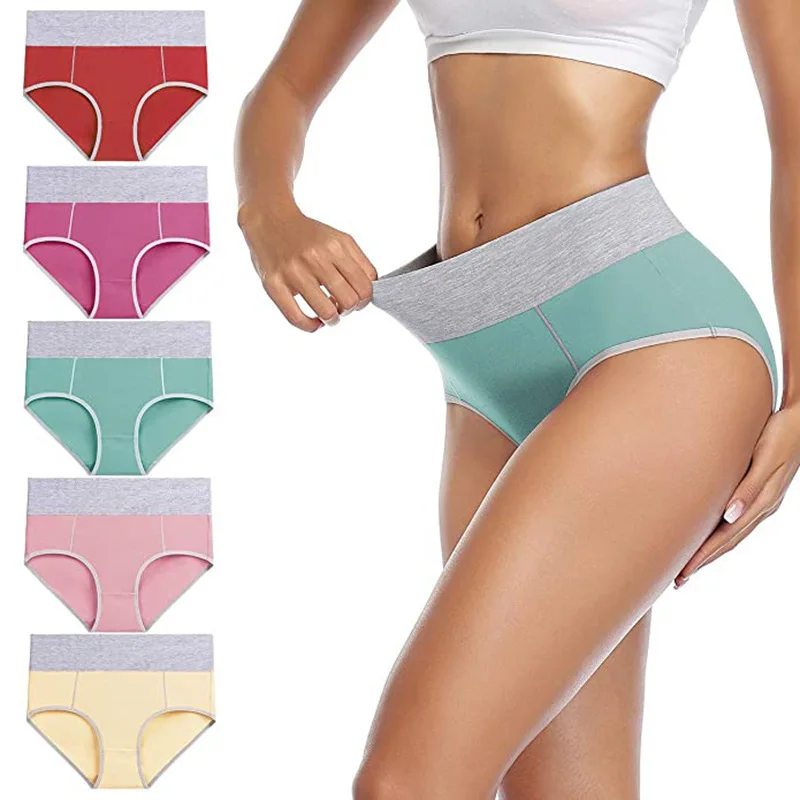 

5Pcs M-5XL Plus Size Seamless High-waist Women Underwear Solid Color Cotton Panties Hip-lifting Panties for Women Sport Panty
