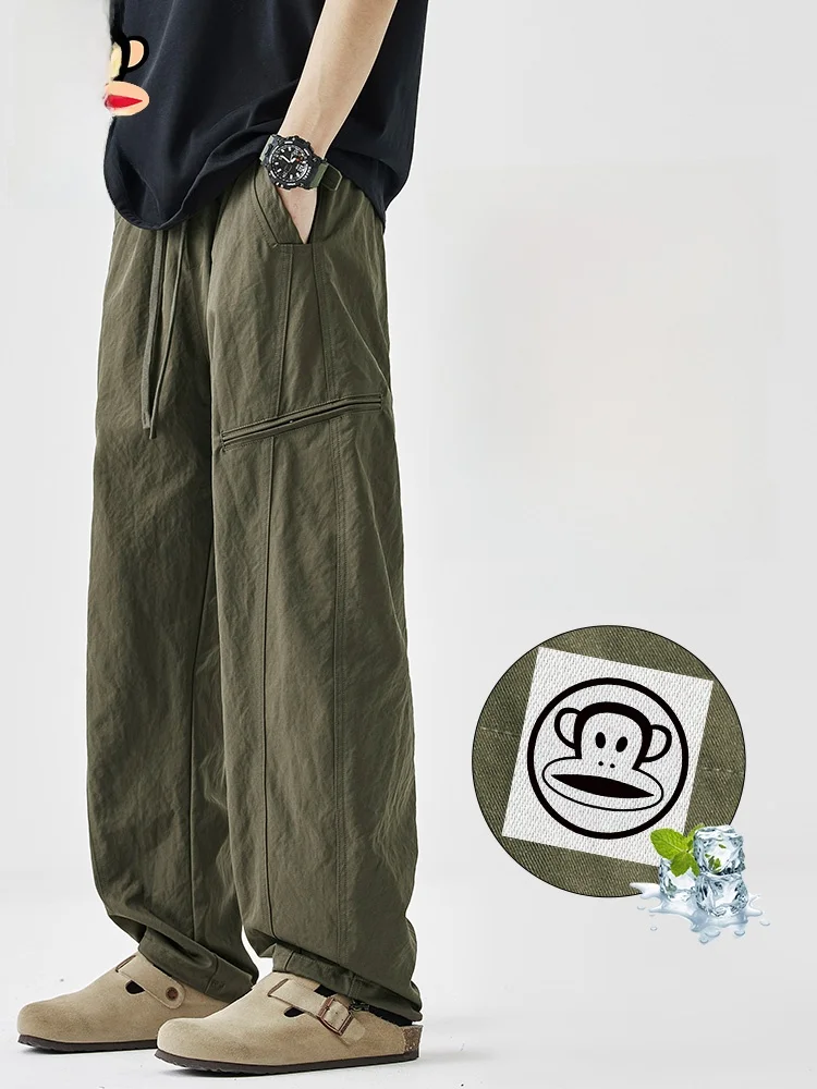 

Мужские летние тонкие прямые свободные брюки Paul Frank Ice Silk Quick Dry Work Trousers с широкими штанинами, повседневные, для активного отдыха, свободного кроя