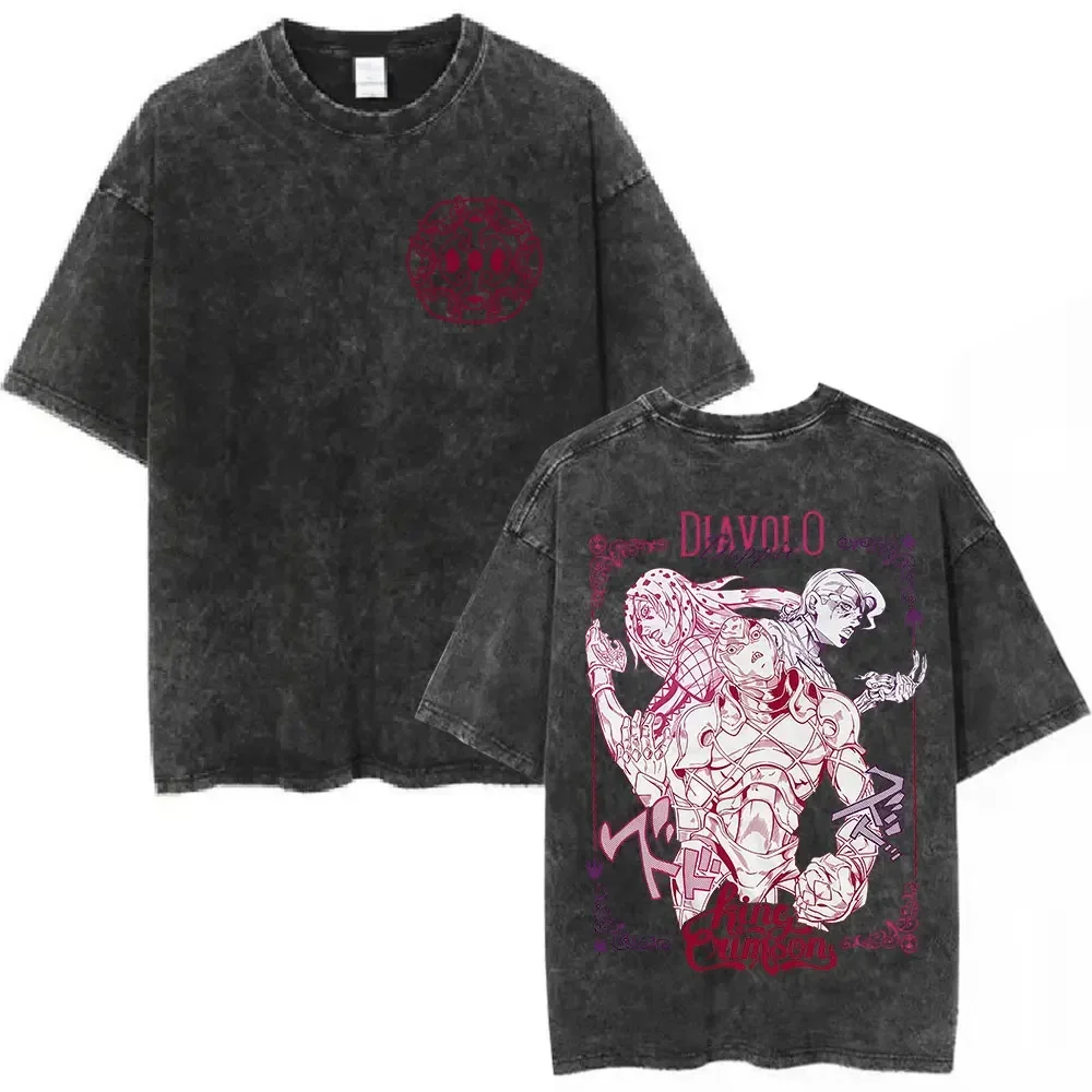 Customization Shirt Vintage Washed Anime Jojo Bizarre Adventure T-shirt Dio Brando Manga T-shirts Men Women Cotton Casual Oversi view 5