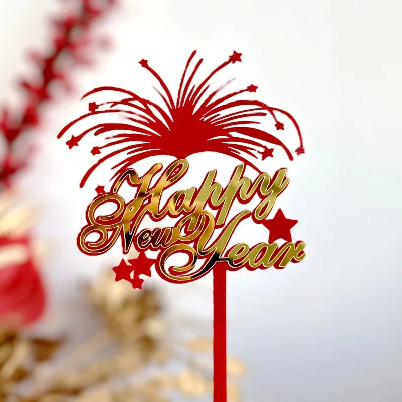 2pc Red And Gold Acrylic Cake Decoration 