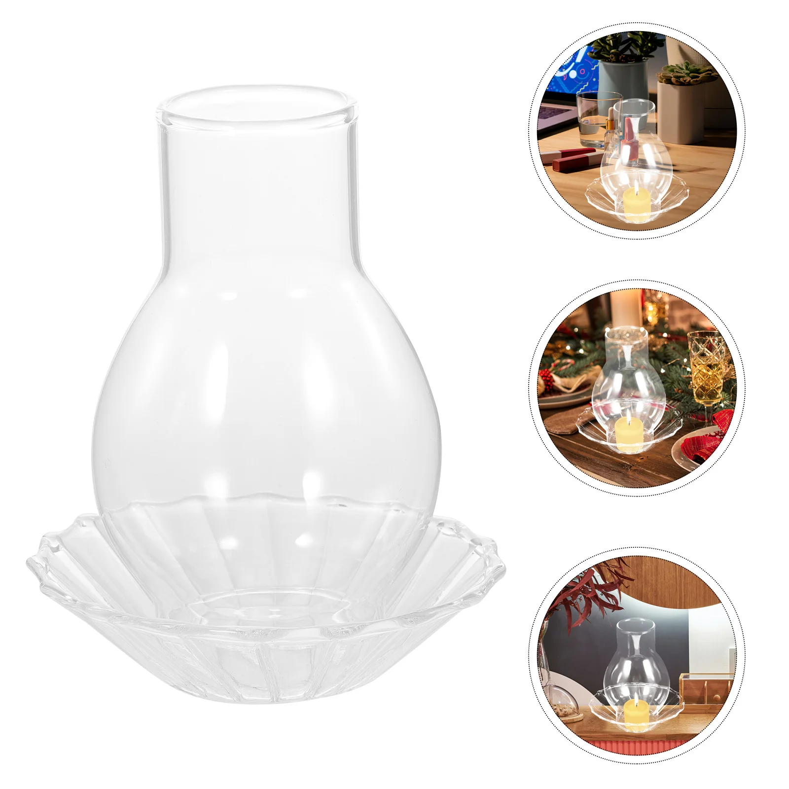

1Set Glass Holder Shade Unique Shape Transparent Cover for Wedding Centerpiece Tea Light Holder Home Decoration