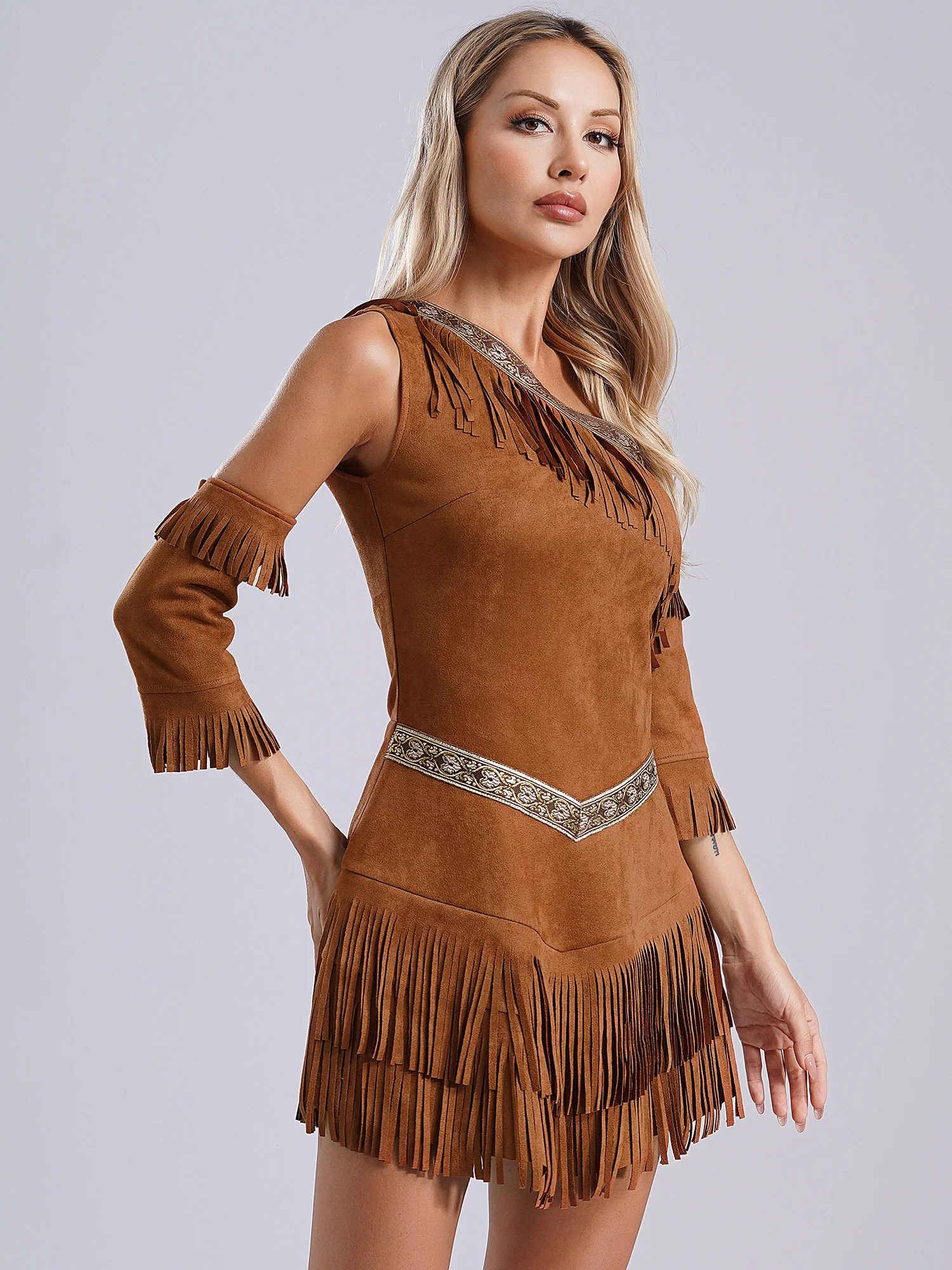 Women One Shoulder Tassel Trims Dress Native Indian Costume Ancient Greek  Warrior Princess Costume for Halloween Cosplay Party - AliExpress 200000532