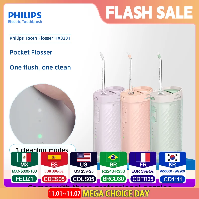 

Электрический водный Флоссер Philips HX3331, удобный очиститель зубов для взрослых