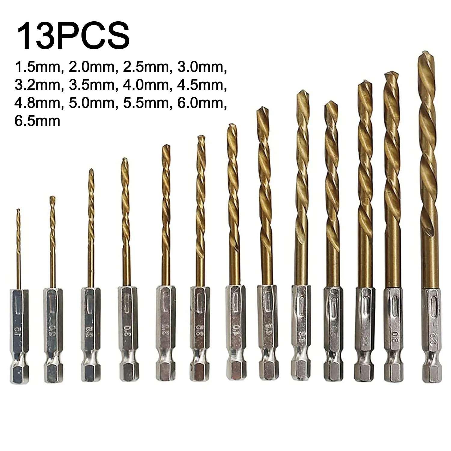 13Pcs Hex-Shank Drill Bit Set HSS Titanium Coated Twist Drill Bits Set Drill Bit for Metal Wood Plastic Aluminum Thin Iron
