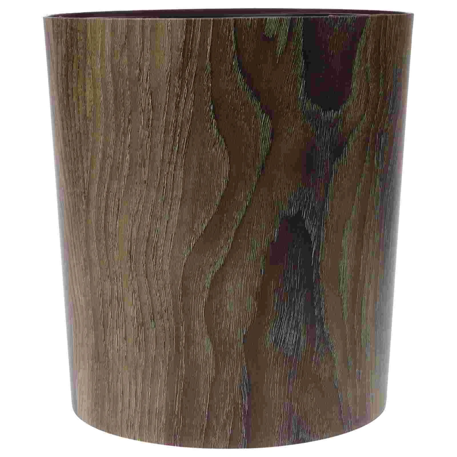 

Vintage Decor Imitation Wood Grain Trash Can Bathroom Large Capacity Bin Basket Garbage Light Brown Office